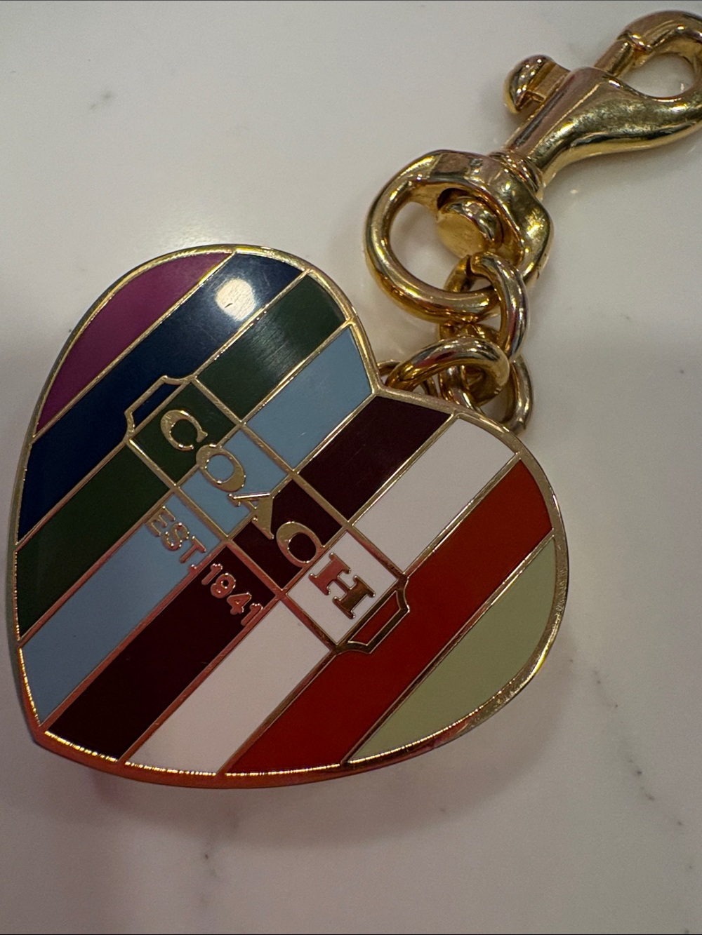 Coach Legacy Multicolor Striped Heart Key Charm with Gold Hardware - Picture 5 of 6